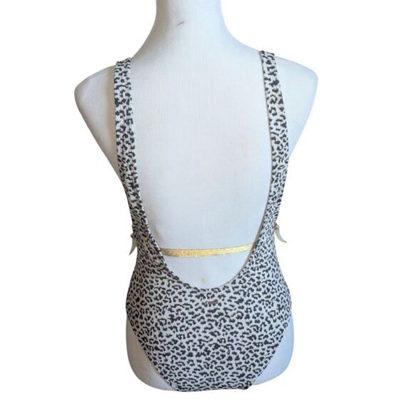 Victoria's Secret Leopard Print One-Piece Swimsuit Gold Metallic Zip Large - Picture 5 of 5